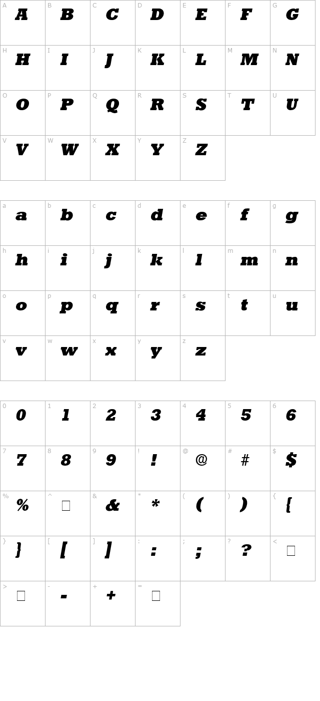 Dolmen Display SSi Italic character map