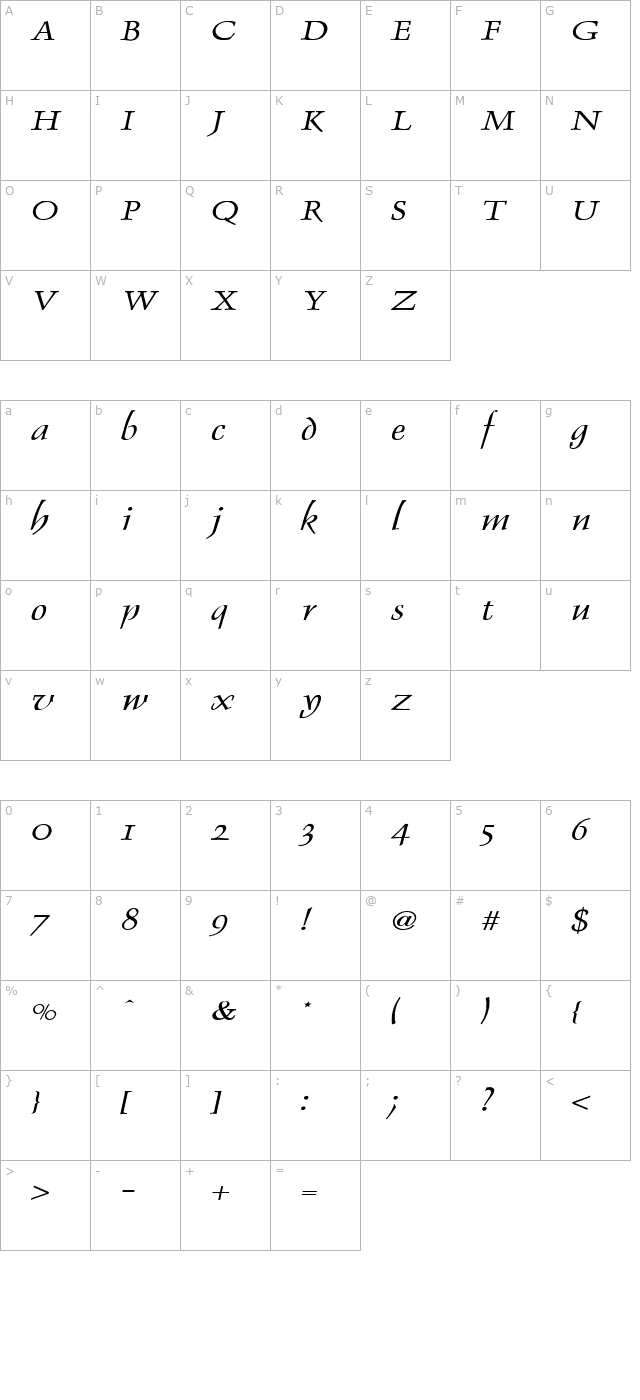 dolphin-wide-italic character map