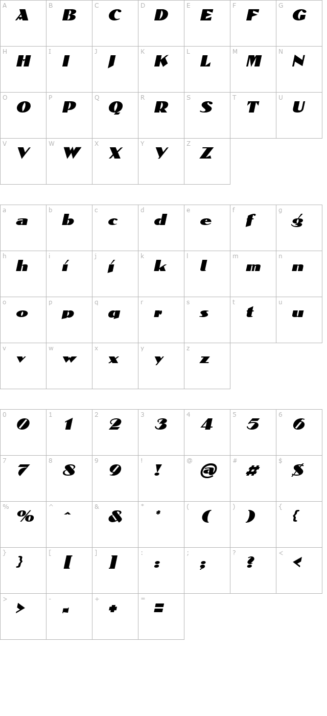 domaign-italic character map