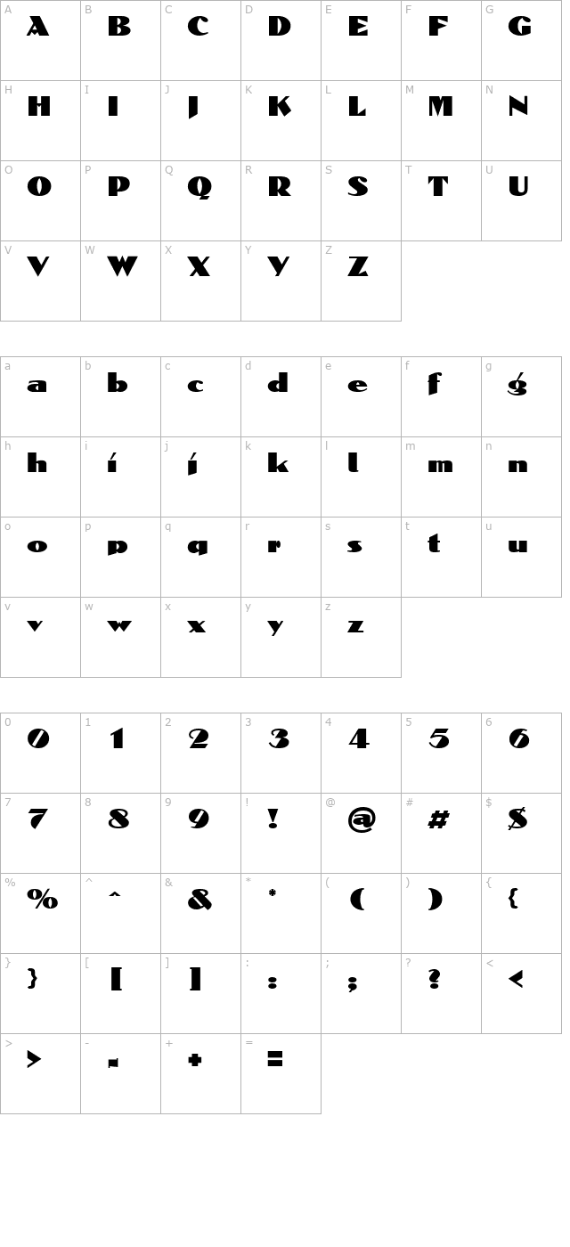 Domaign Regular character map