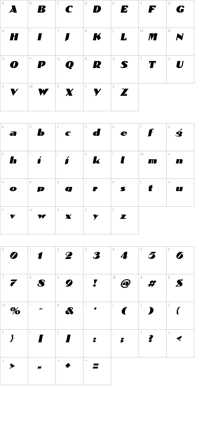 Domenic Oblique character map