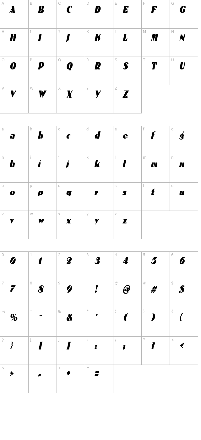 domeniccondensed-oblique character map