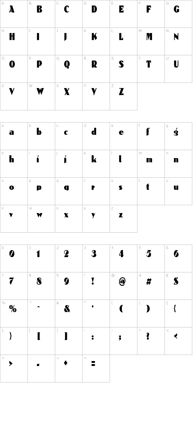 domeniccondensed character map