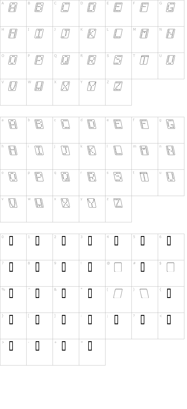 Domino bred kursiv omrids character map