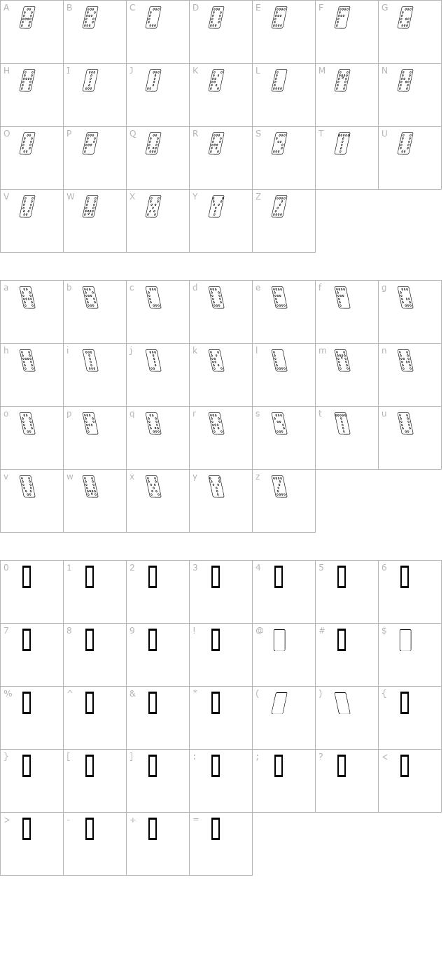 domino-smal-kursiv-omrids character map