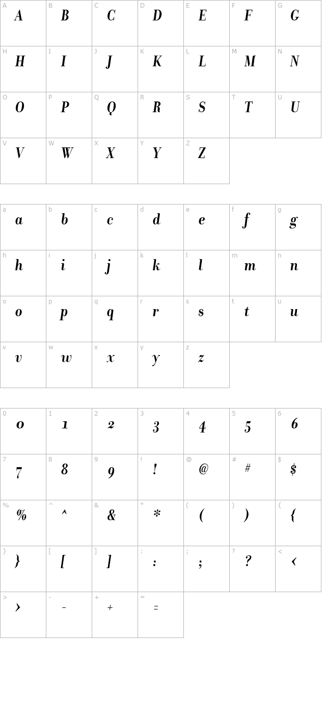 donatora-display-osf-bolditalic character map