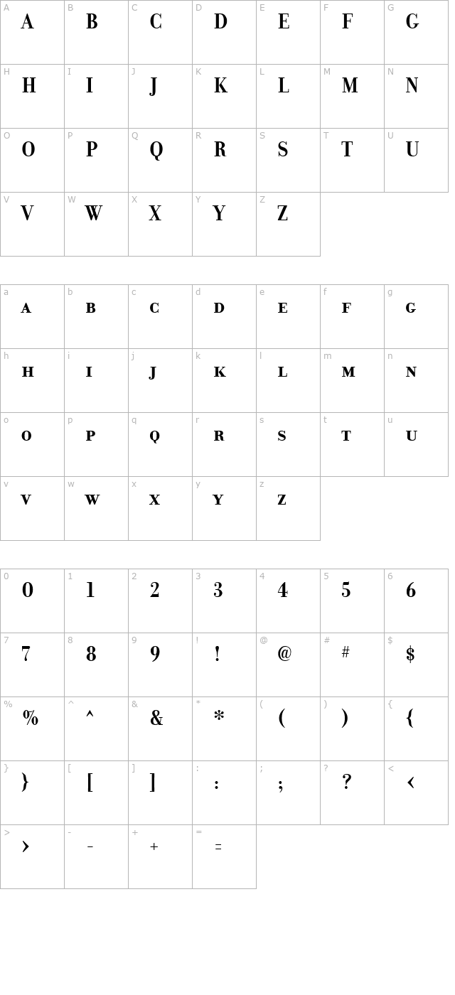 Donatora Display SC Bold character map