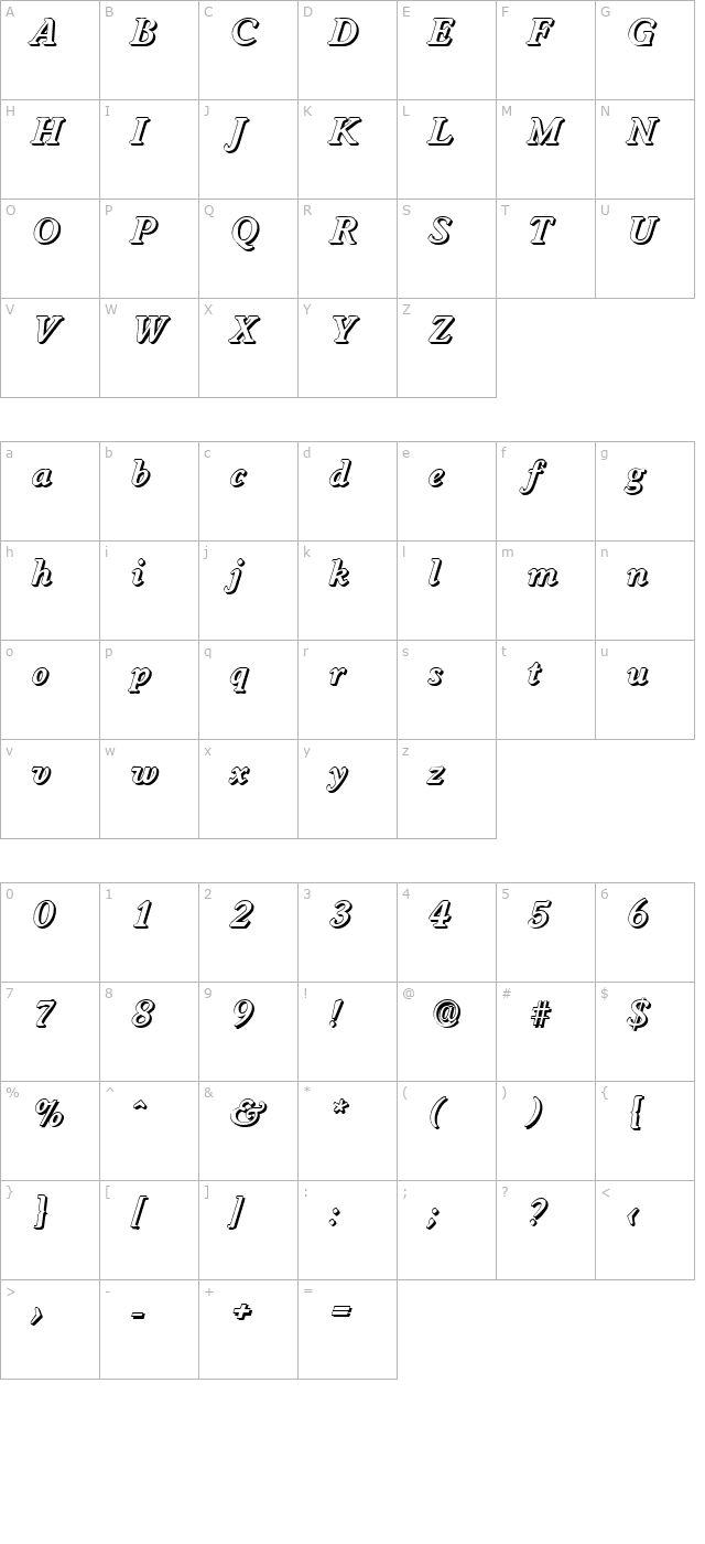 DonBeckerShadow-BoldItalic character map