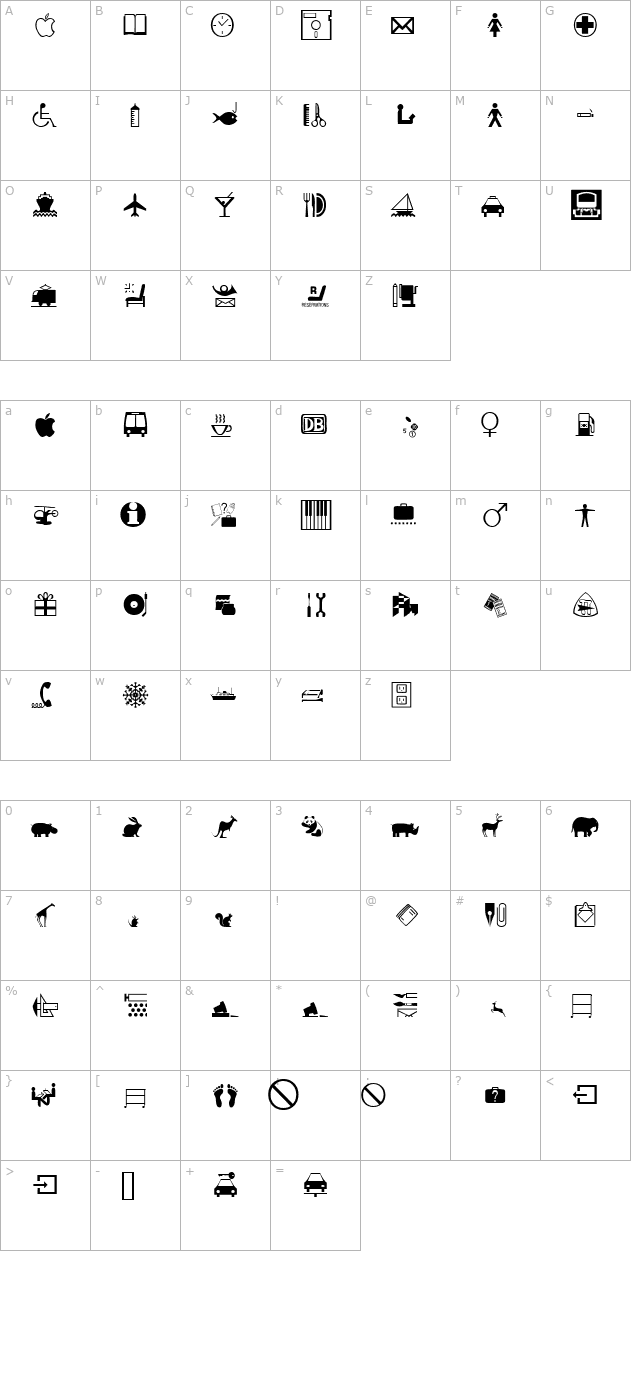 doodledingbatssevenssi character map