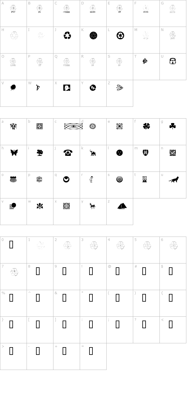 doodledingbatstwossi character map