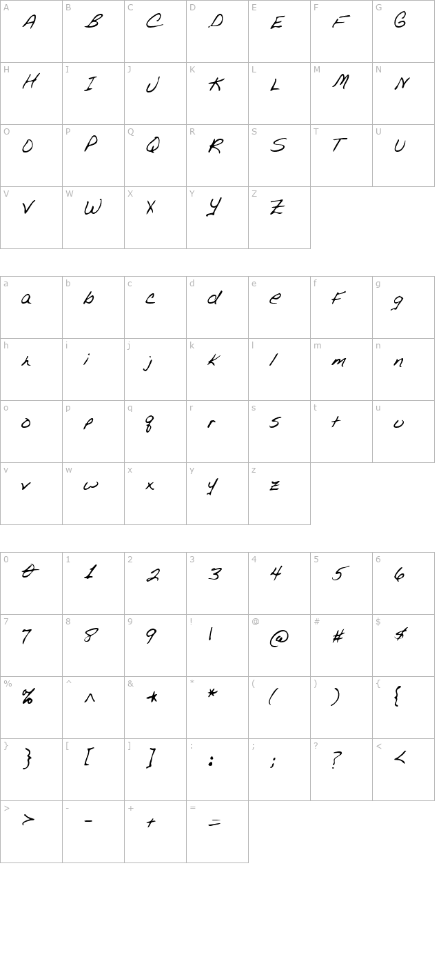 dorothyshand-regular character map