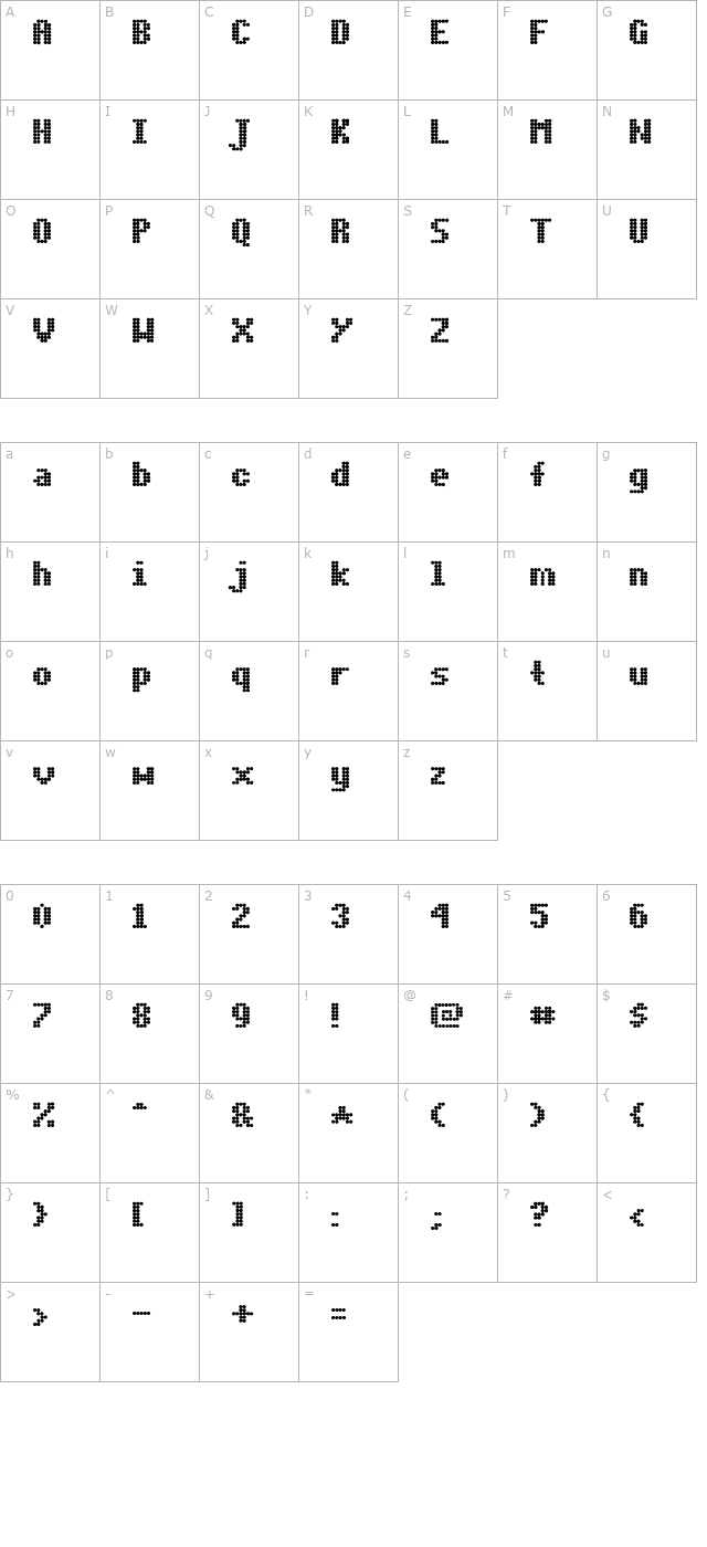 Dot Matrix Bold character map