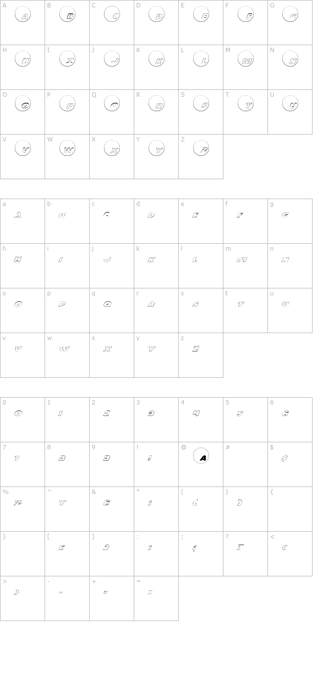 Dot.com Outline character map