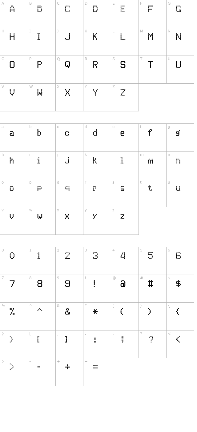 DotMatrix OneRegular character map