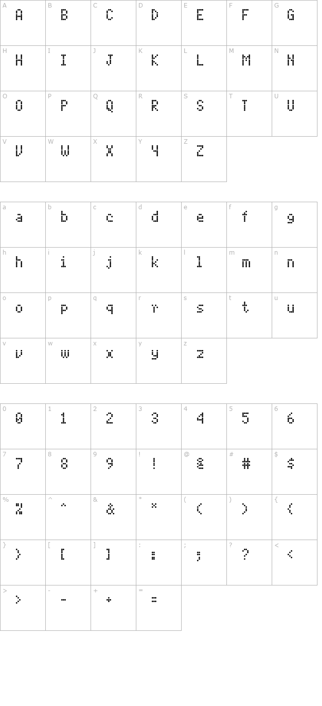 dotmatrix-twonarrow character map