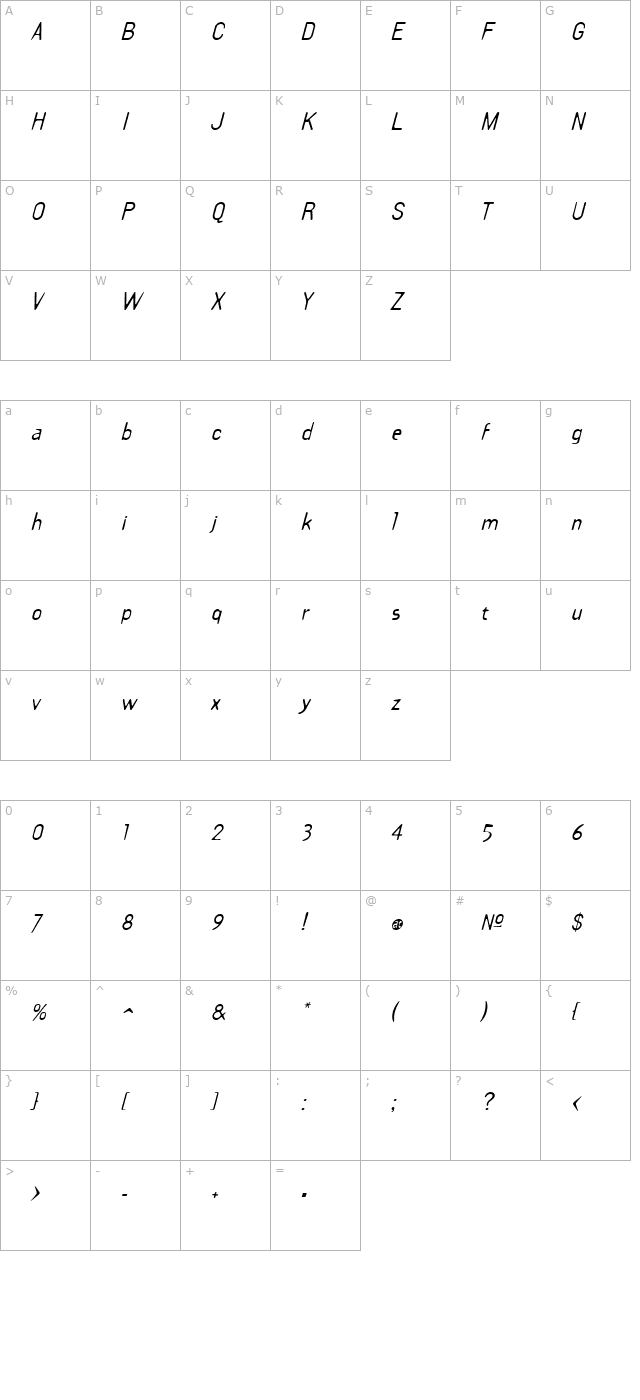 draft-plate-italic character map