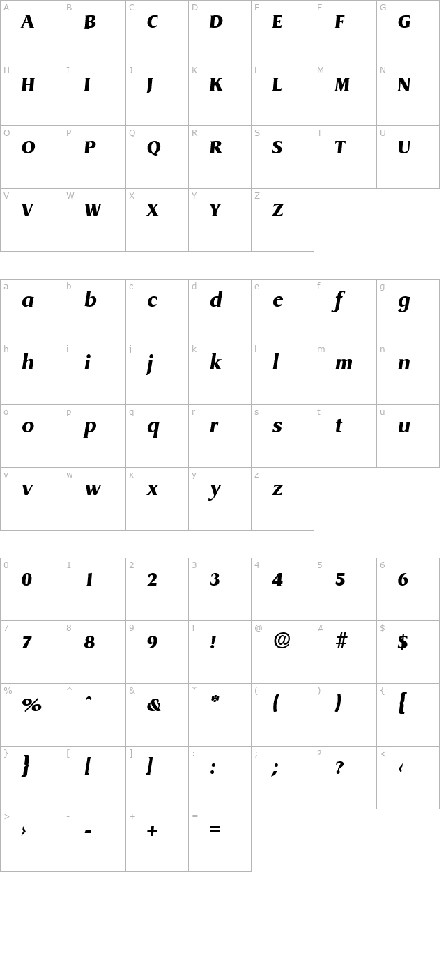 Dragon-Serial-Heavy-RegularItalic character map