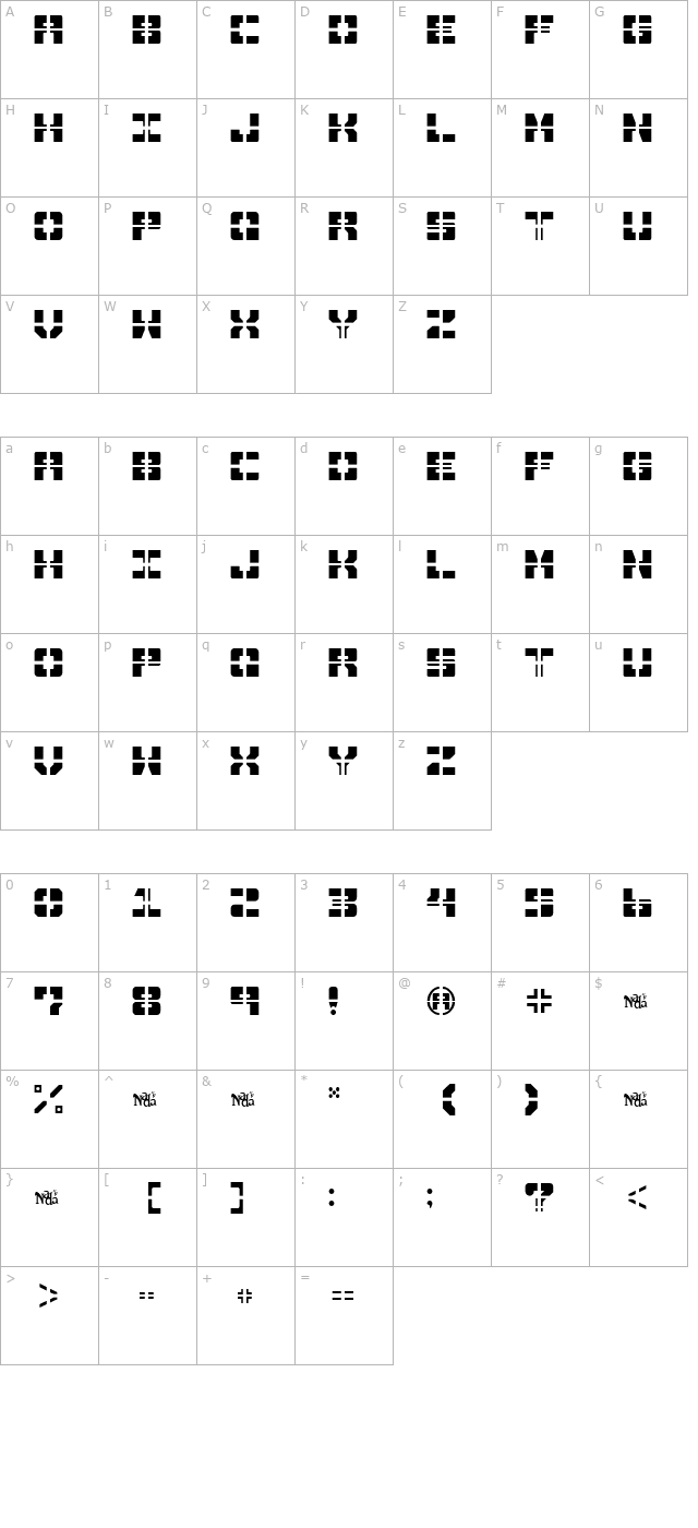 Drawn and Quartered character map