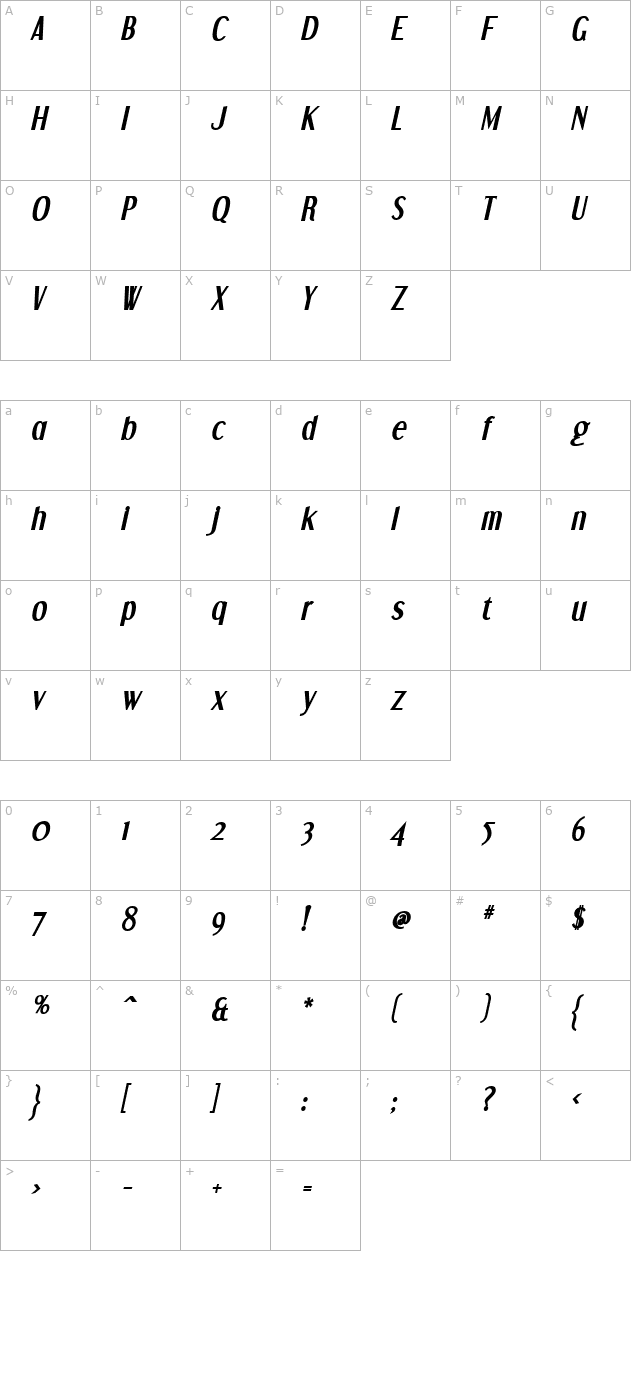 Dream Orphans Bold Italic character map