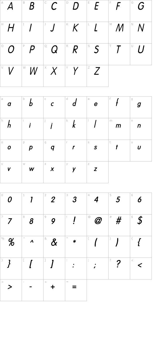 dreamspeak-bold-italic character map