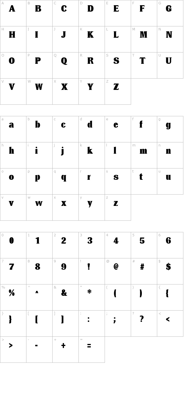 Dressel Black Regular character map