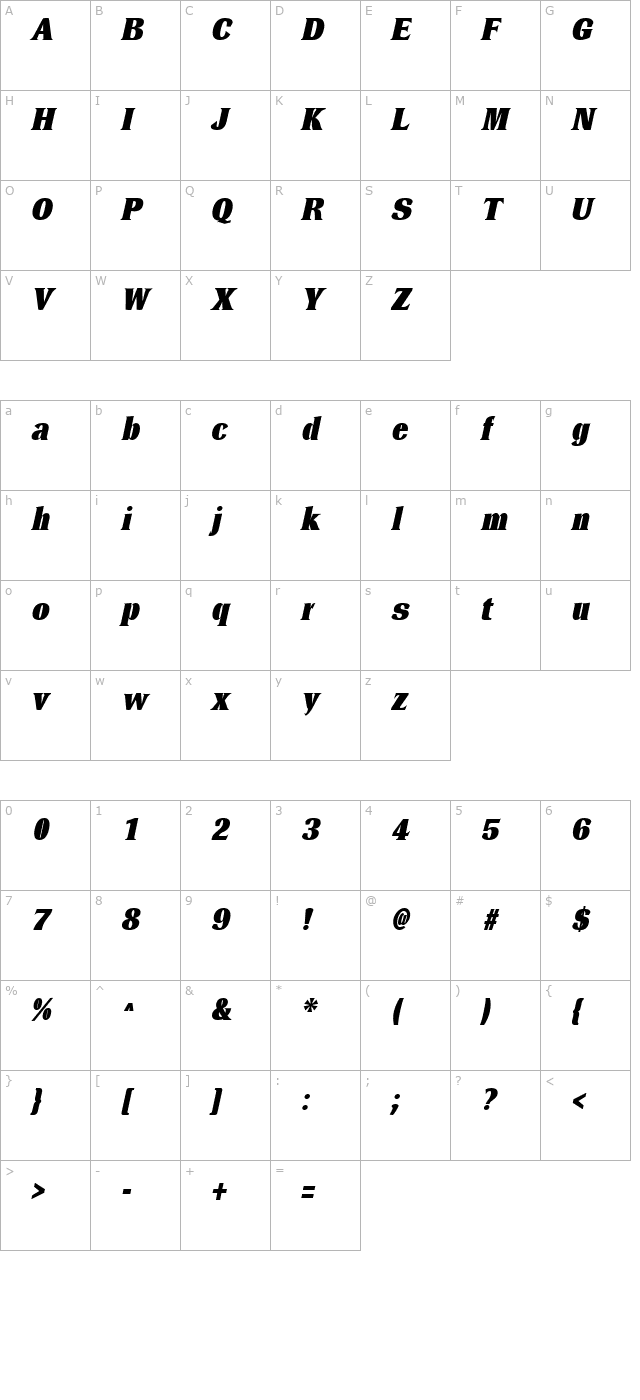 DresselBlack Italic character map