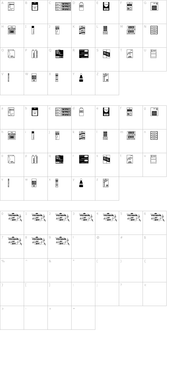 Drug Store Items JL character map