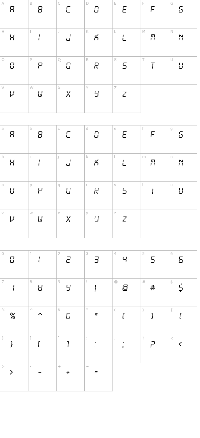 DS-Digital Italic character map