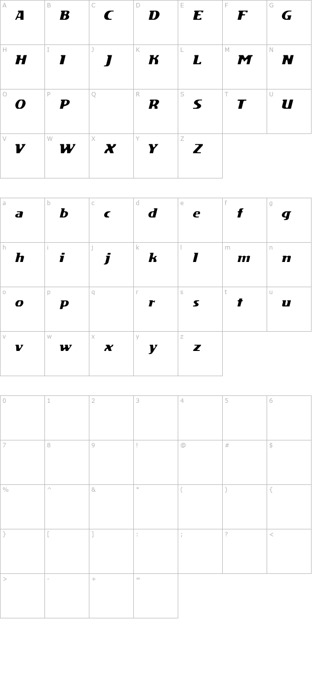 DS Motion Demo Italic character map