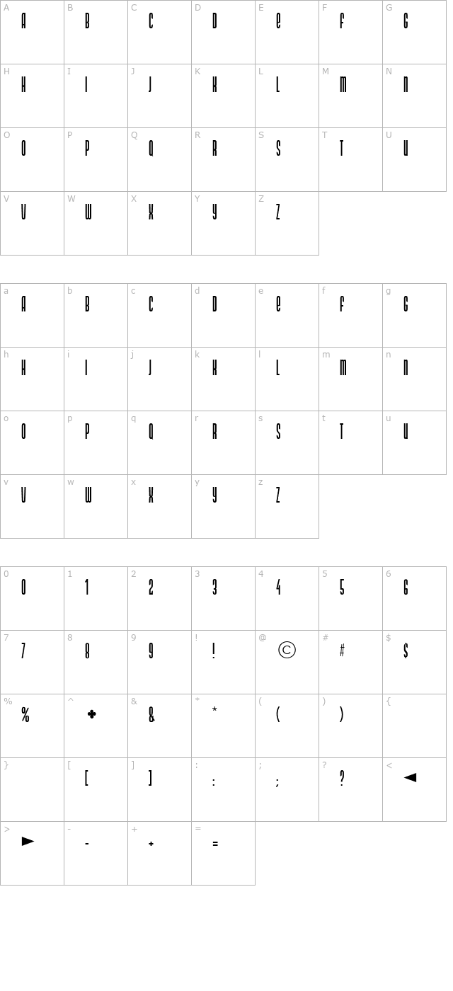 DS Narrow Extra-condensed Medium character map
