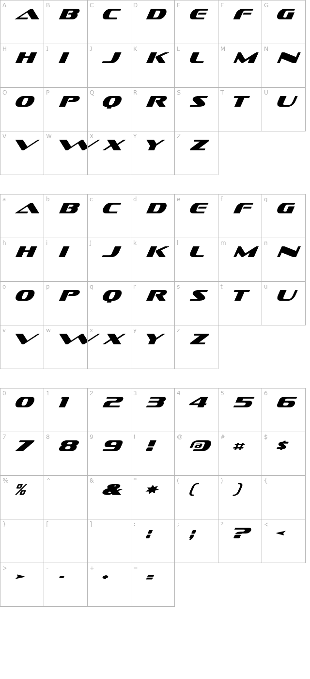 DS Sofachrome Italic character map