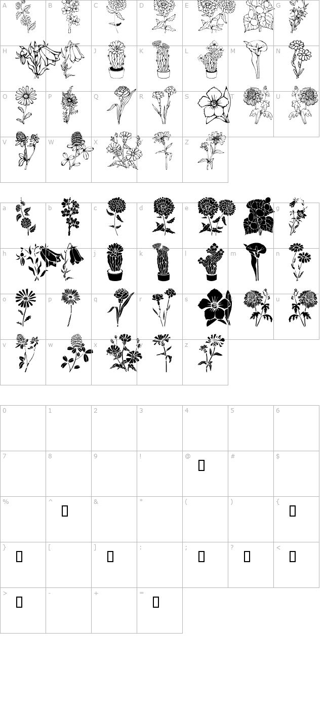 DT Flowers 1 character map