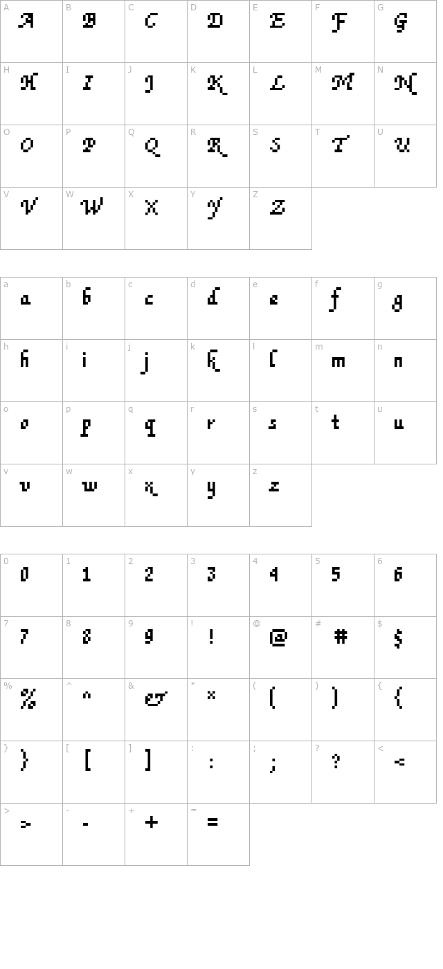 DTCRoughM70 character map