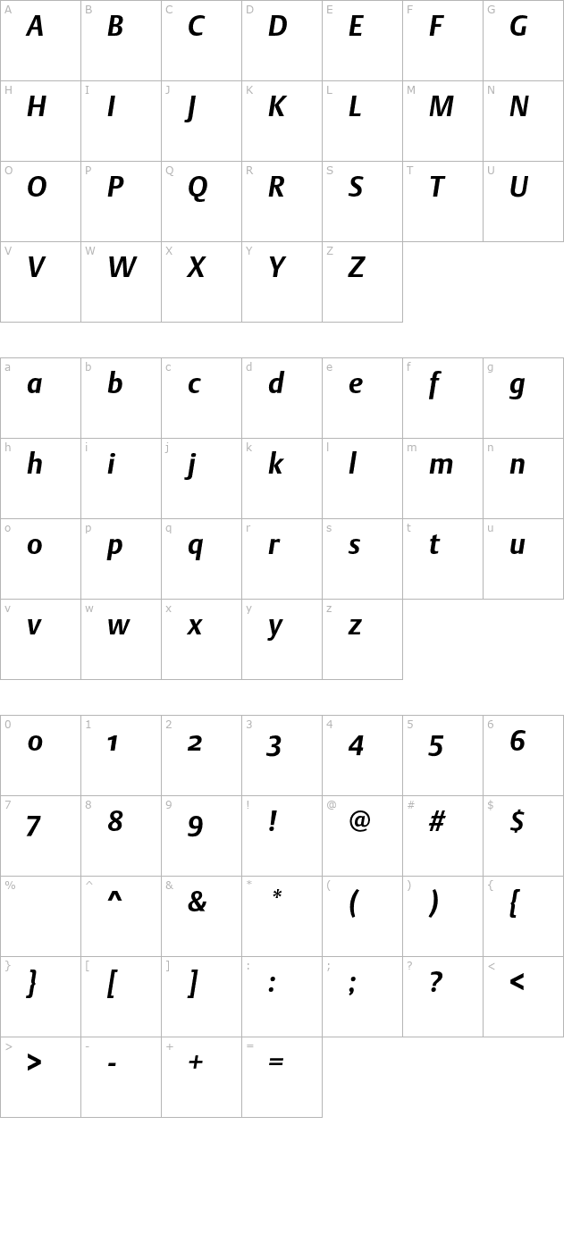 DTLArgoST-BoldItalic character map