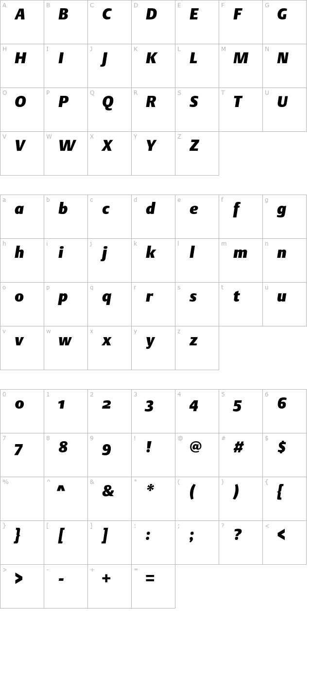 DTLArgoST-HeavyItalic character map