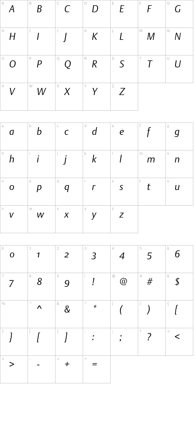 DTLArgoST-LightItalic character map