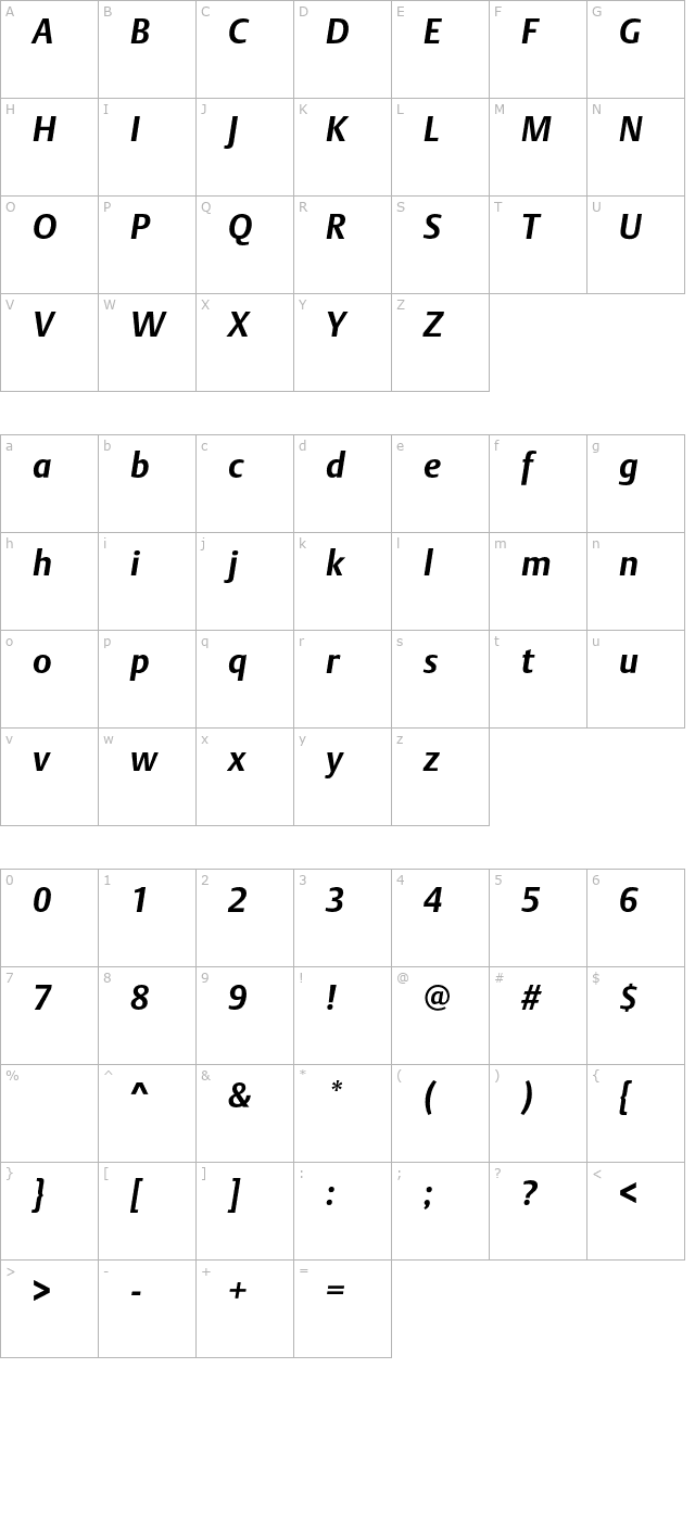 DTLArgoT-BoldItalic character map