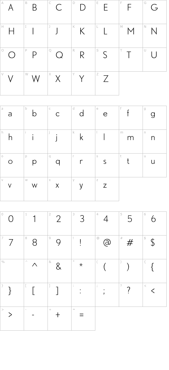 DTLNobelT-Light character map