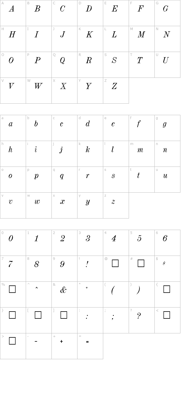 dubiel-italic character map