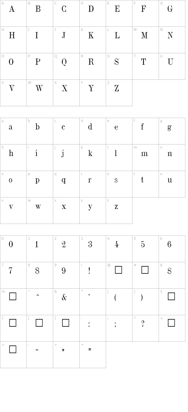 Dubiel (Plain)001.001 character map