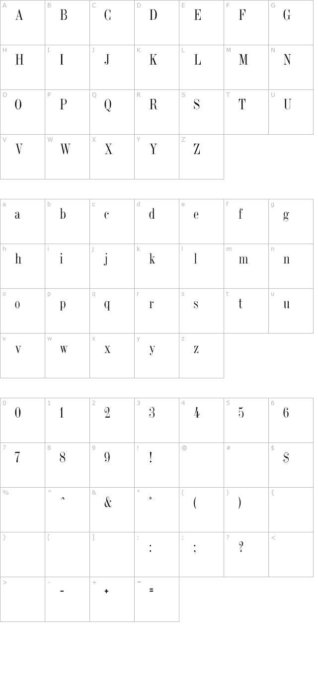 Dubiel (Plain)Thin character map