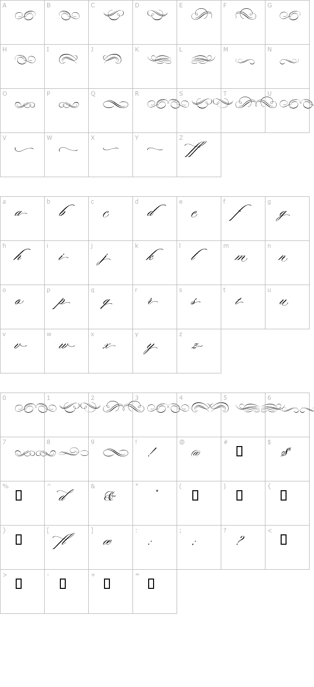 DuetII Flourishes character map