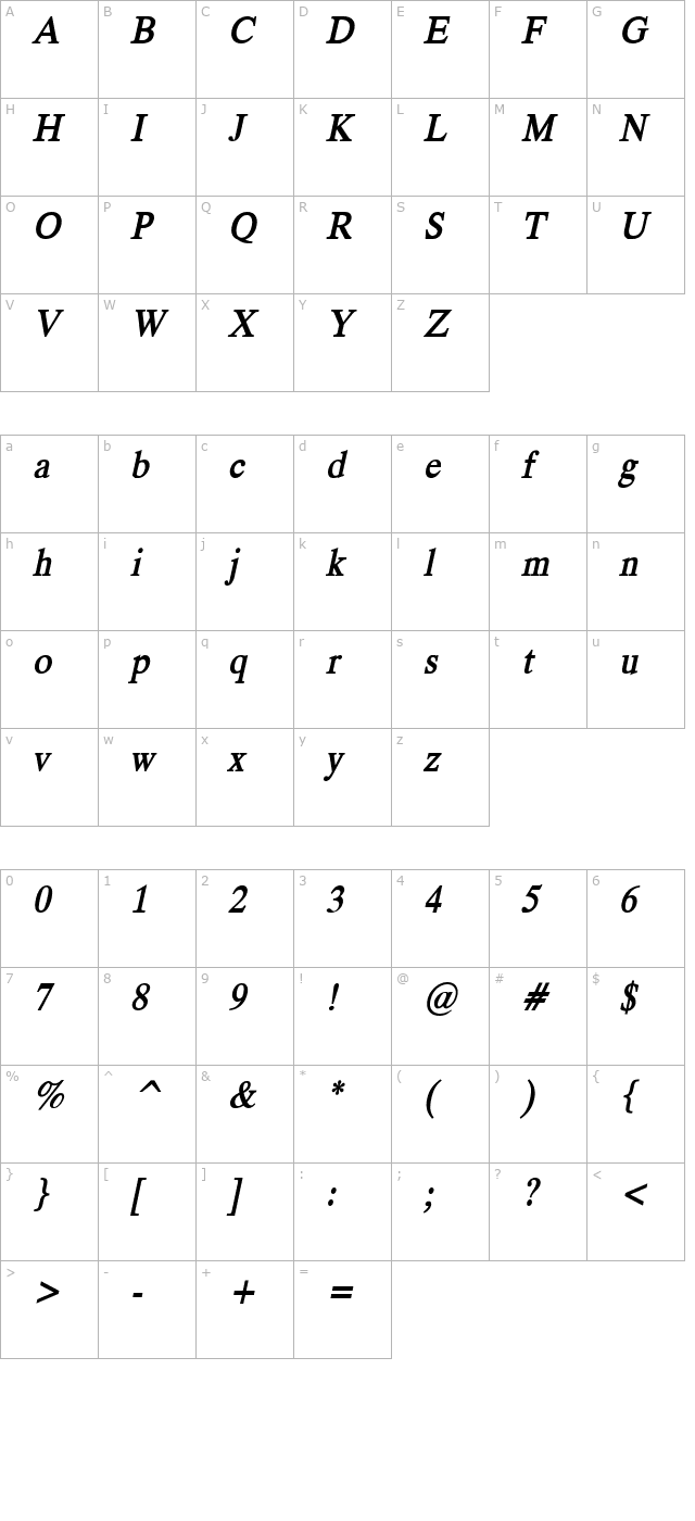 duke-bold-italic character map