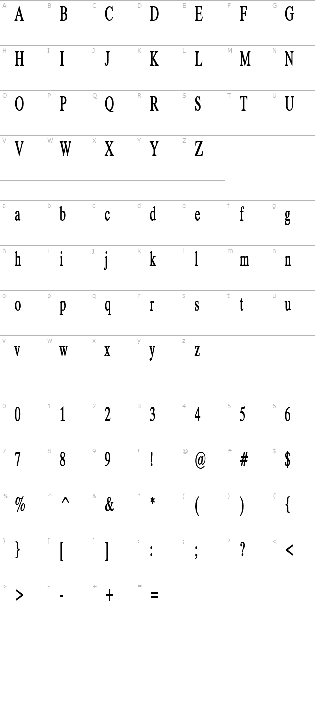 Duke Thin Bold character map