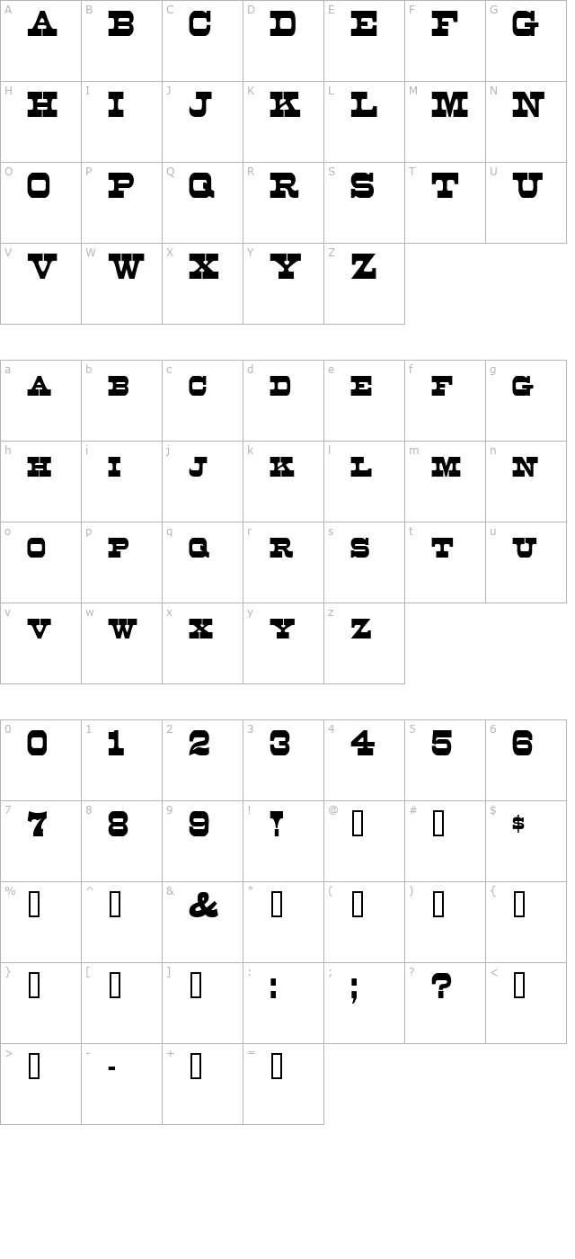 duncancondensed character map