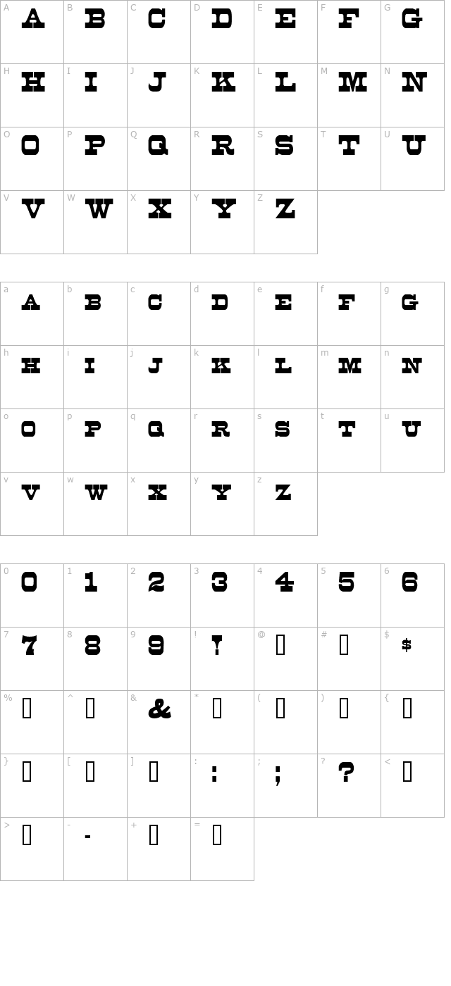 DuncanCondensed character map