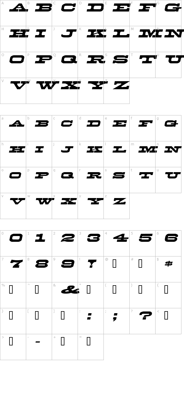 DuncanExtended Italic character map