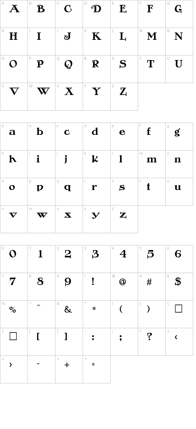 Dungeon Bold character map