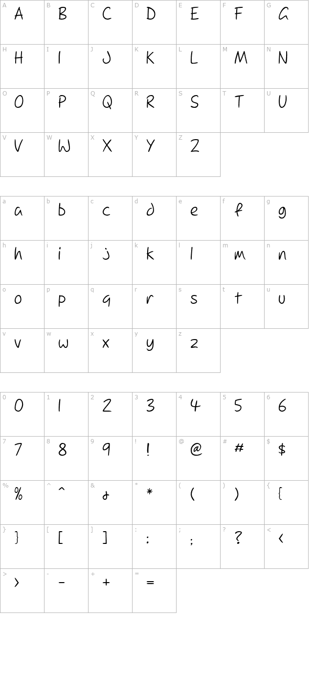 Dupree Light character map