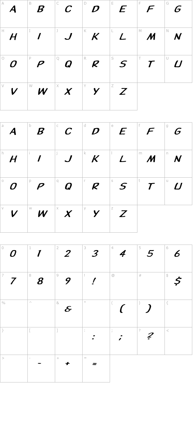 Dupuy Wd Bold Italic character map